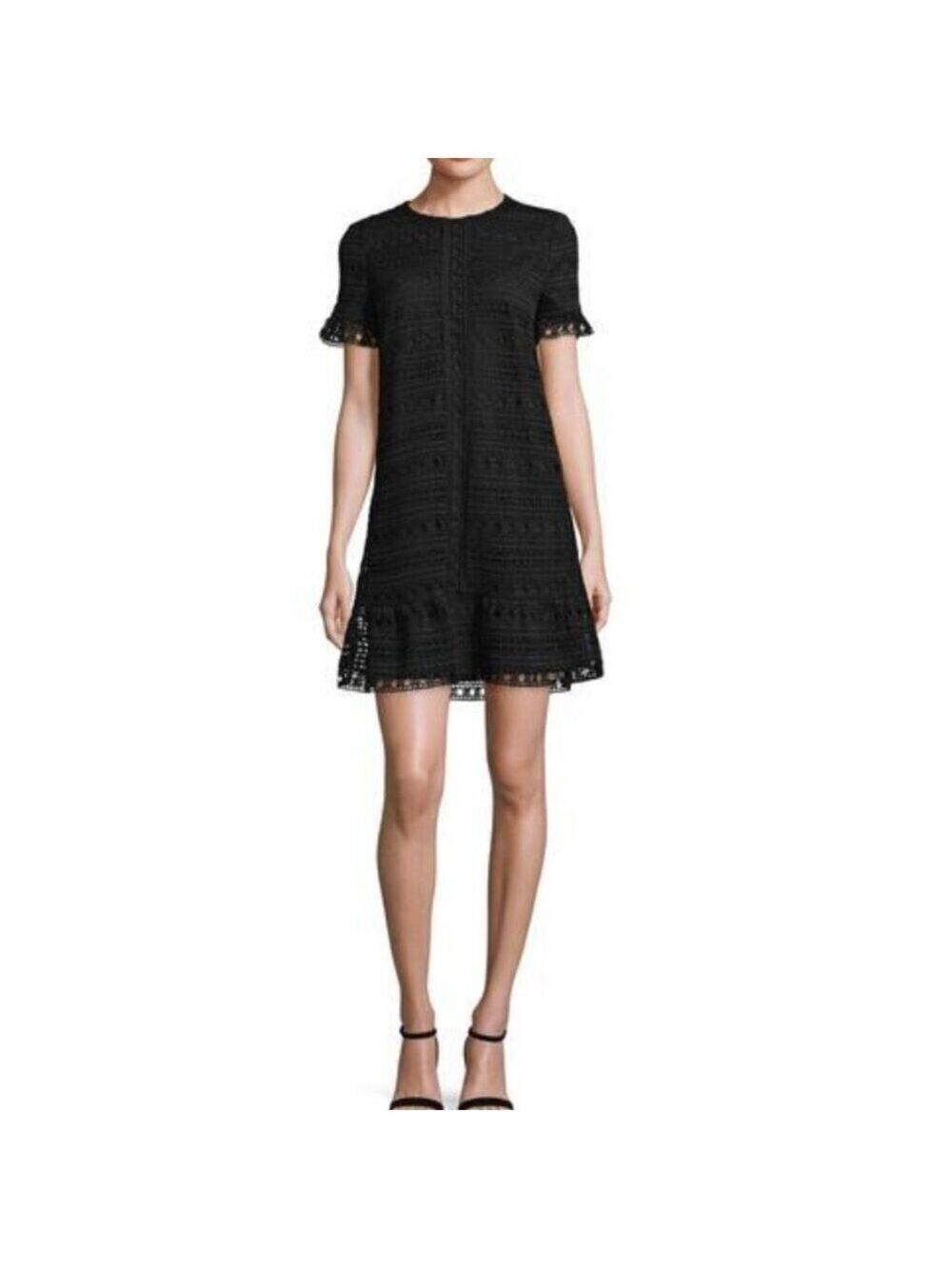 *Kate Spade Black Lace Short Sleeve Shift Dress w/ Flounce Hem – Size 2